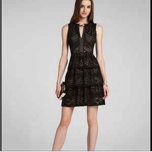 BCBGMaxAzria Black Scarlett Lace Tiered Eyelet Mini Dress Size 4